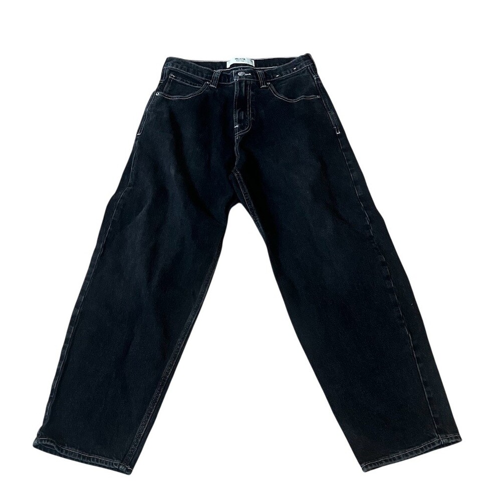 Hollister Jeans Mens M Black Washed Relaxed Baggy Wide-Leg 32 Inseam